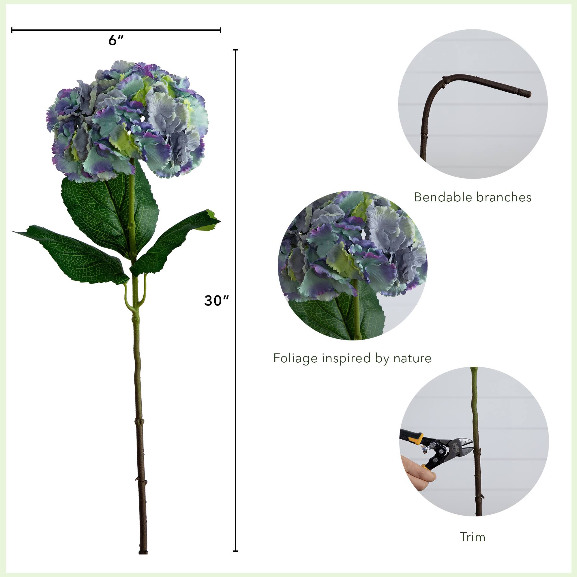 30" Blue Hydrangea Flower Stems, 3ct.